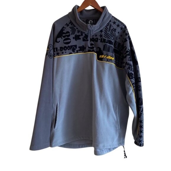 Ski-Doo BRP Fleece 1/4 Zip Pullover Mens XXL 2X Gray Mock Neck Pockets Logo FLAW